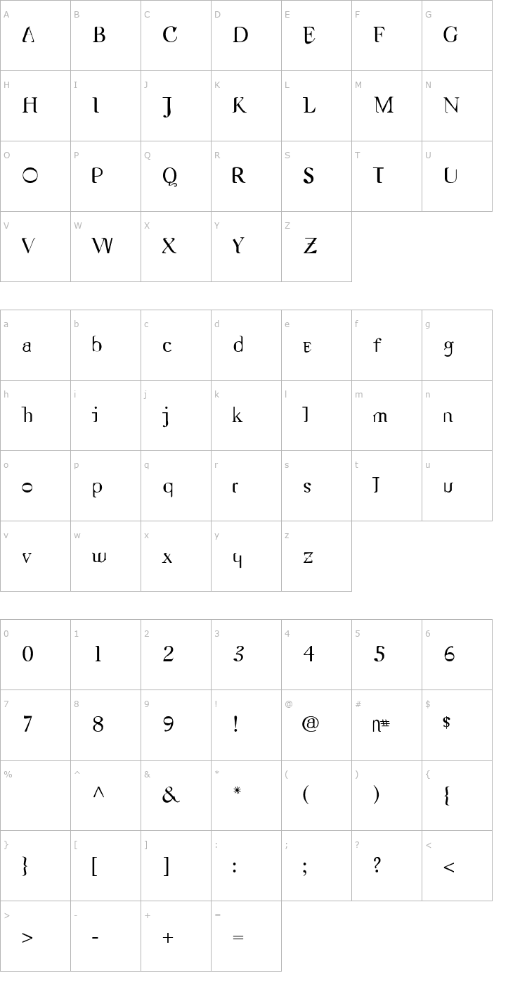 Character Map Nameless-Regular Font