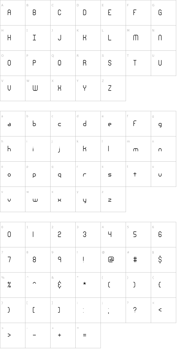 Character Map Nanosecond Thin BRK Font