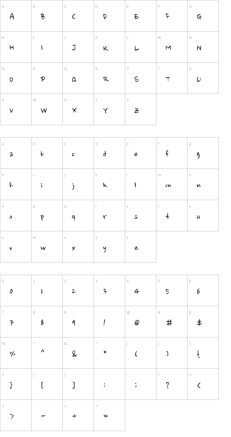 Character Map Nanum Brush Script Font