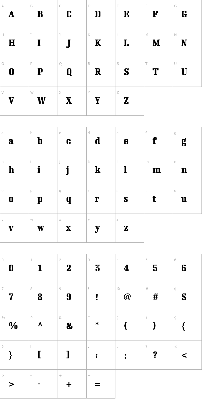 Character Map Napoleon Bold Condensed Font