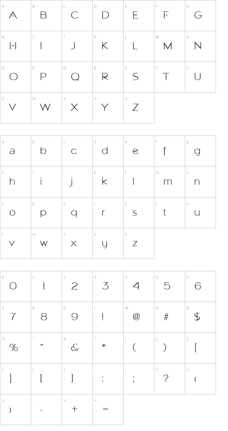 Character Map Napoli-Xlight Font