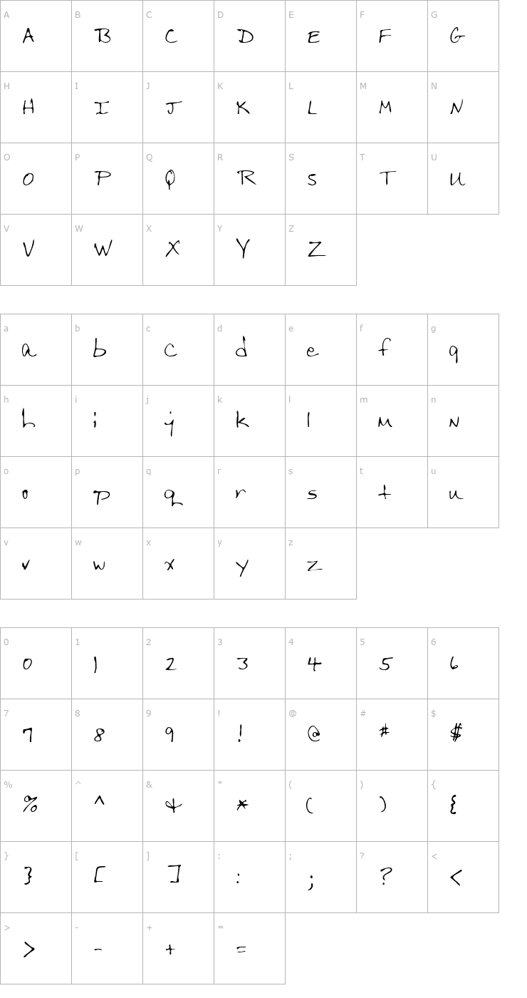 Character Map NappysHand Regular Font