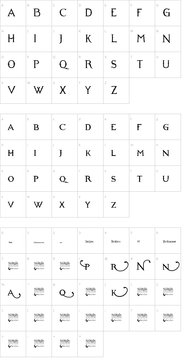 Character Map Narnia BLL Font