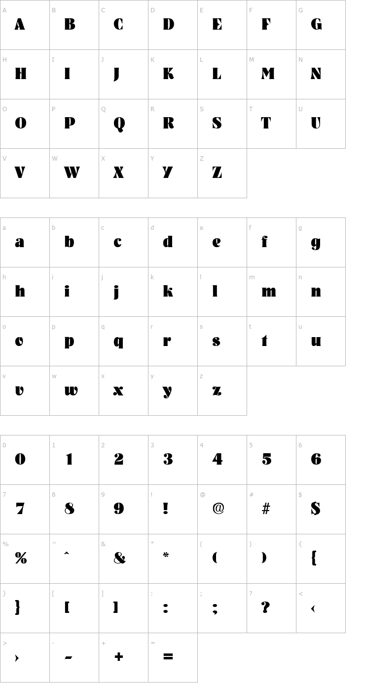 Character Map Nashville-Heavy Font