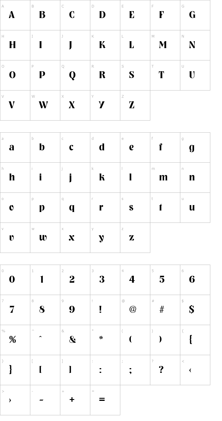 Character Map Nashville-Serial-Bold Font