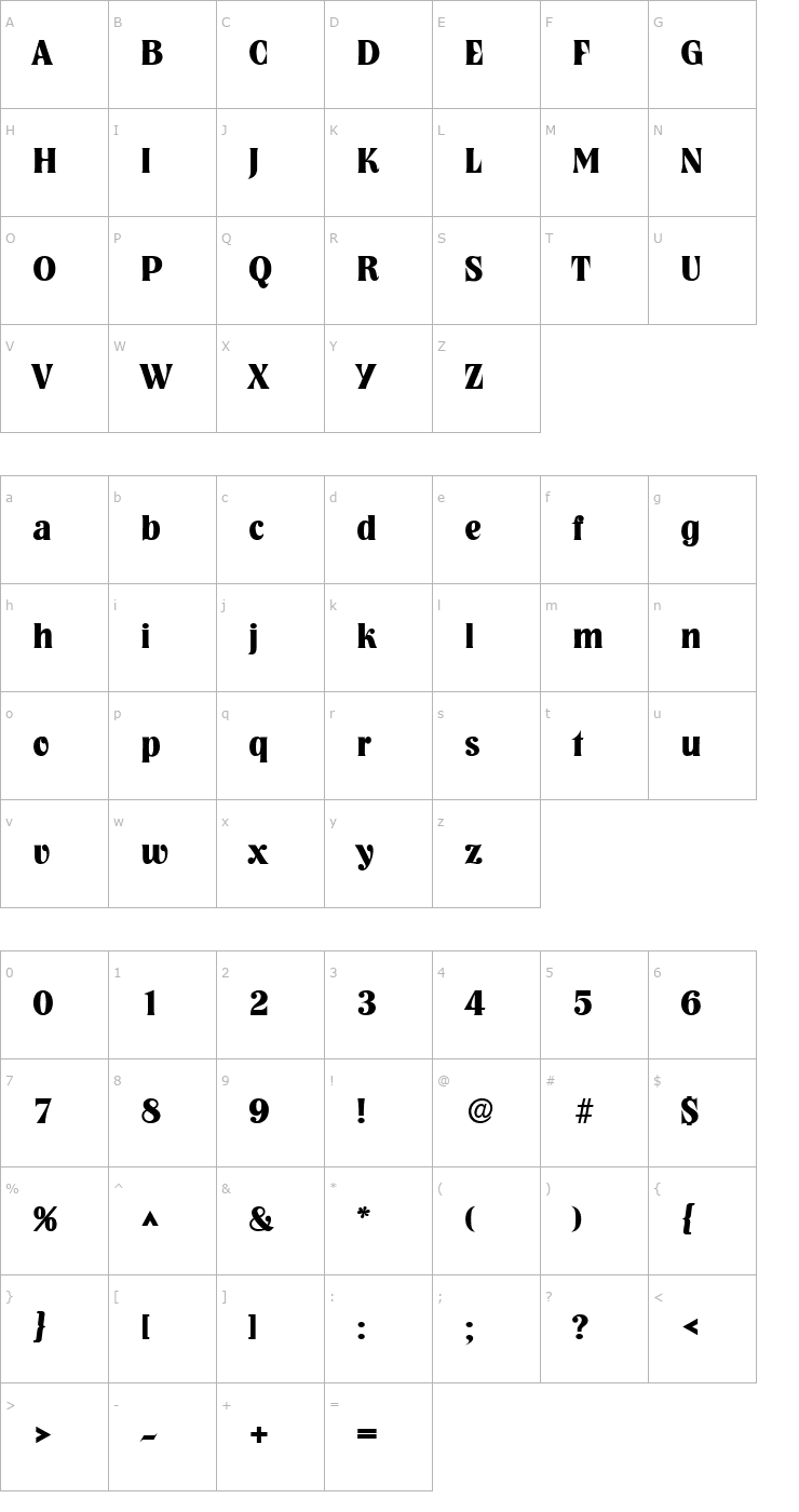 Character Map NashvilleLH Bold Font