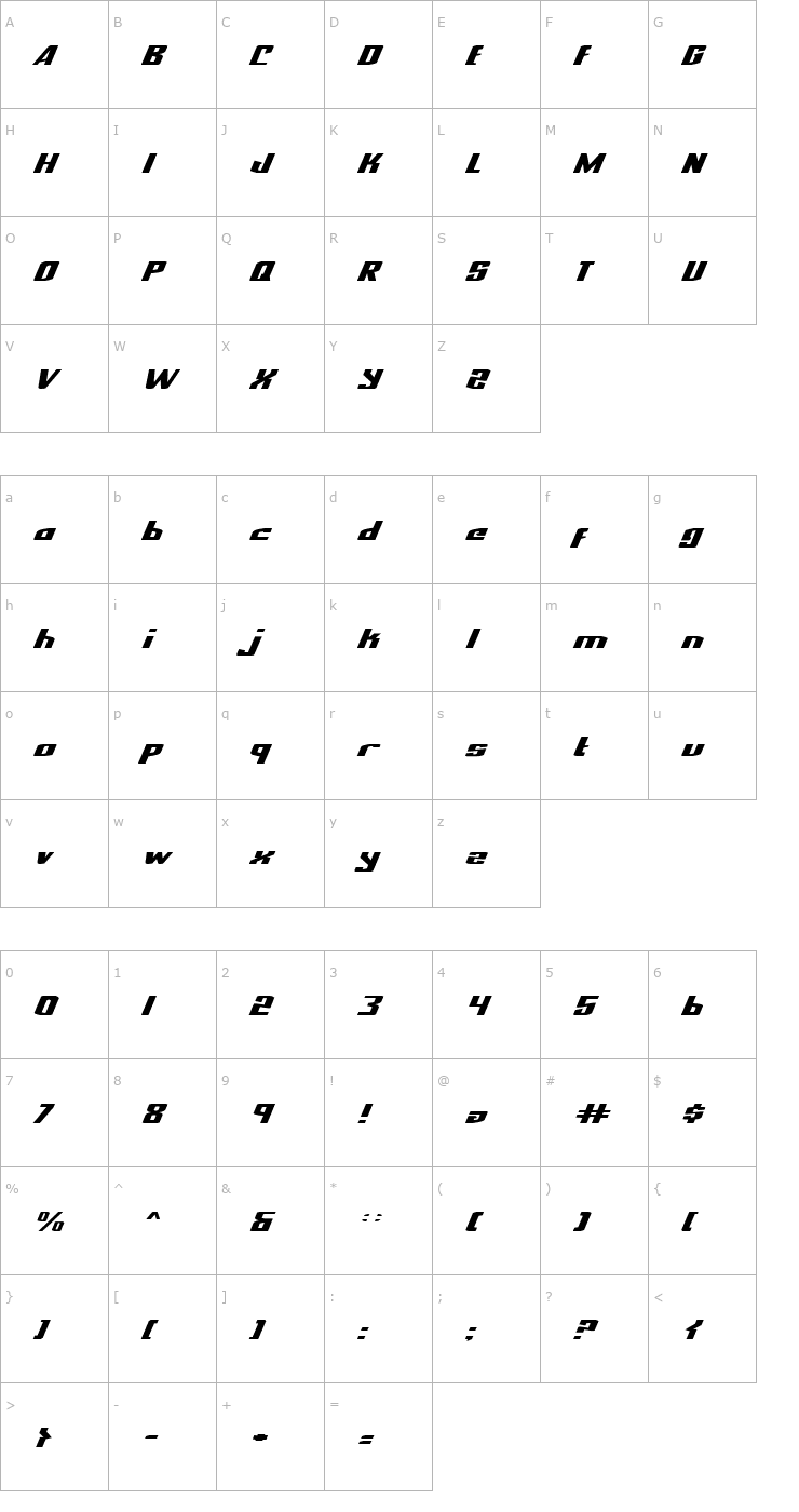 Character Map National Express Expanded Italic Font