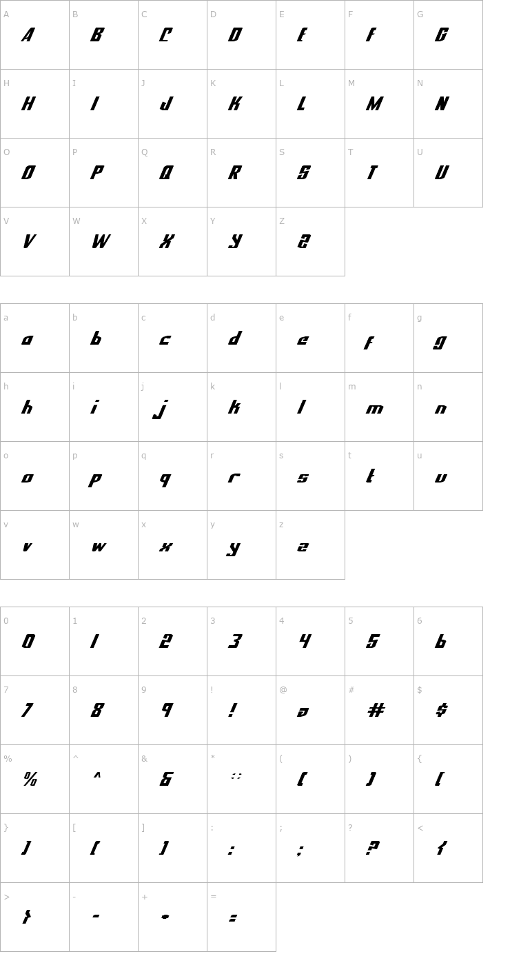 Character Map National Express Italic Font