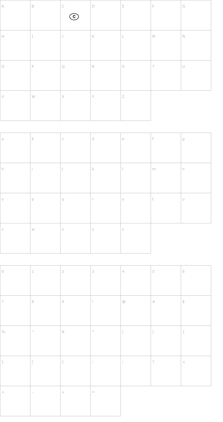 Character Map NationalCodes-America Font