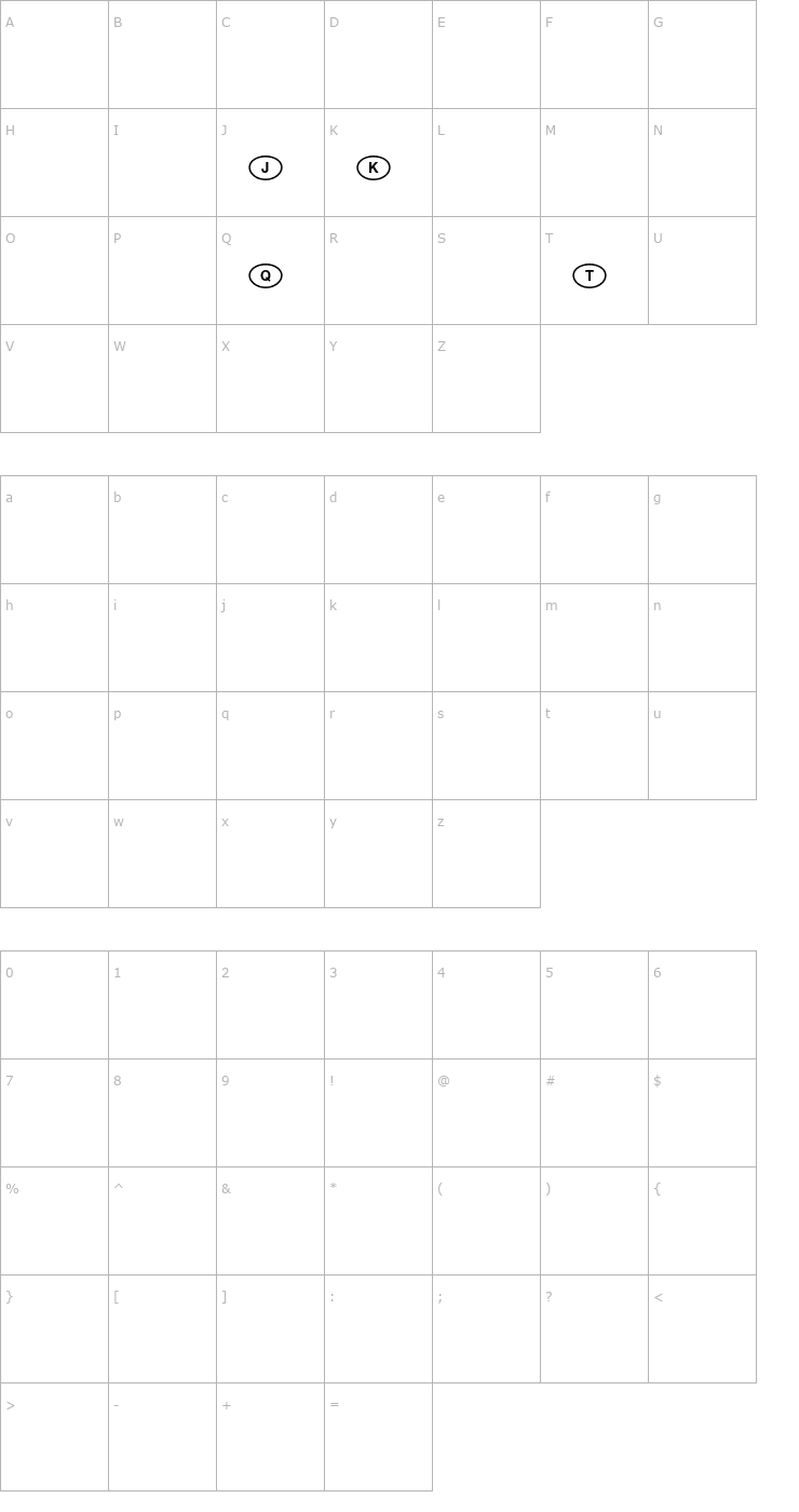 Character Map NationalCodes-AsiaPlus Font