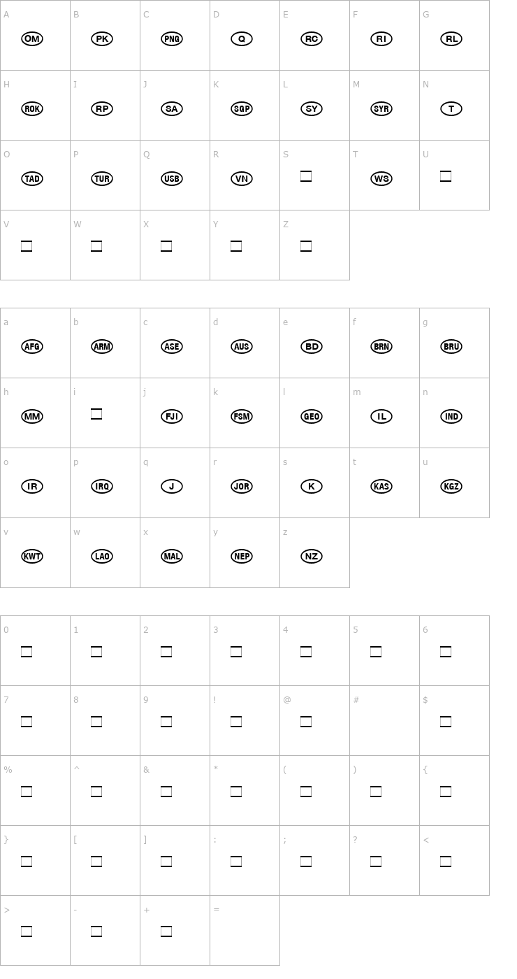 Character Map NationalCodesAsiaPlus Font