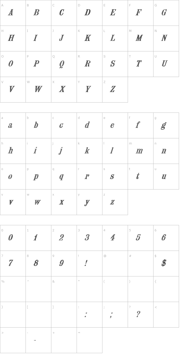 Character Map Nauert Italic Font
