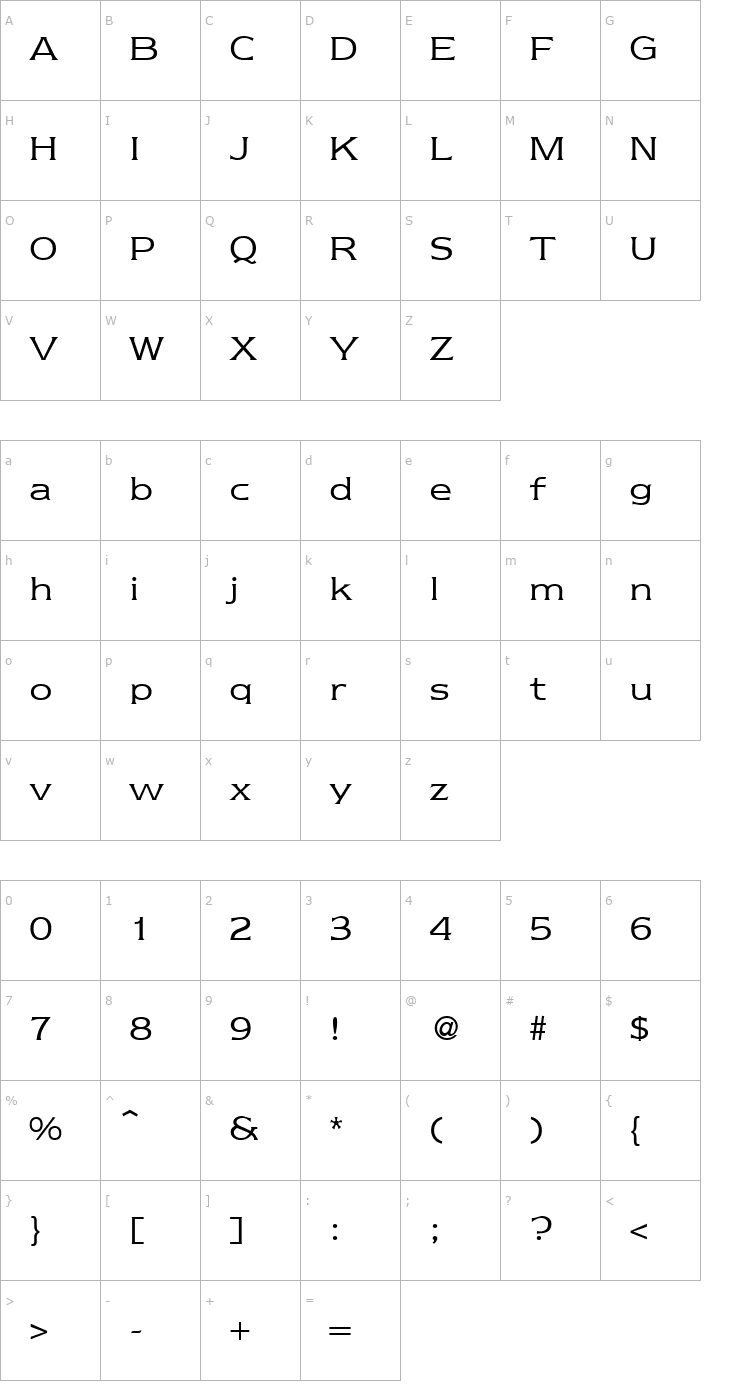 Character Map Nebraska-Regular Font