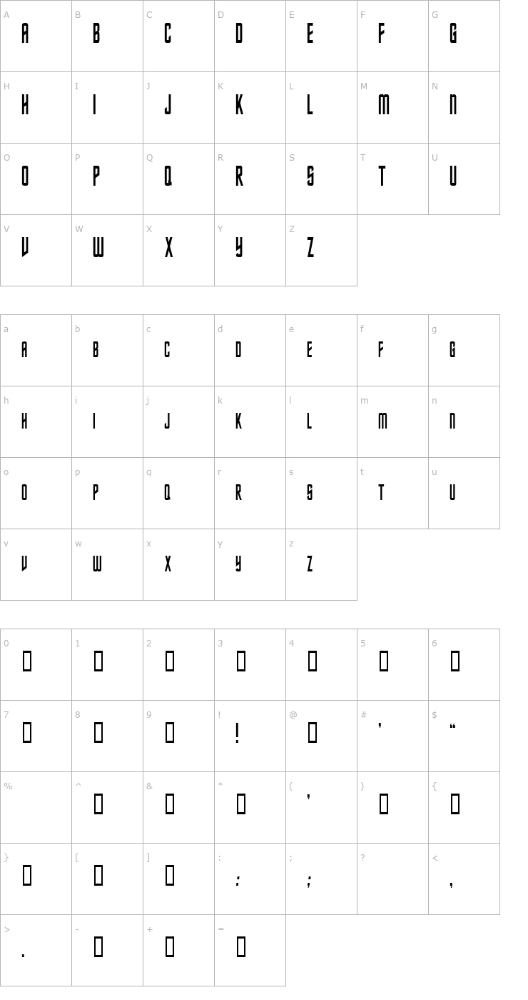 Character Map NebulaCondensed Font