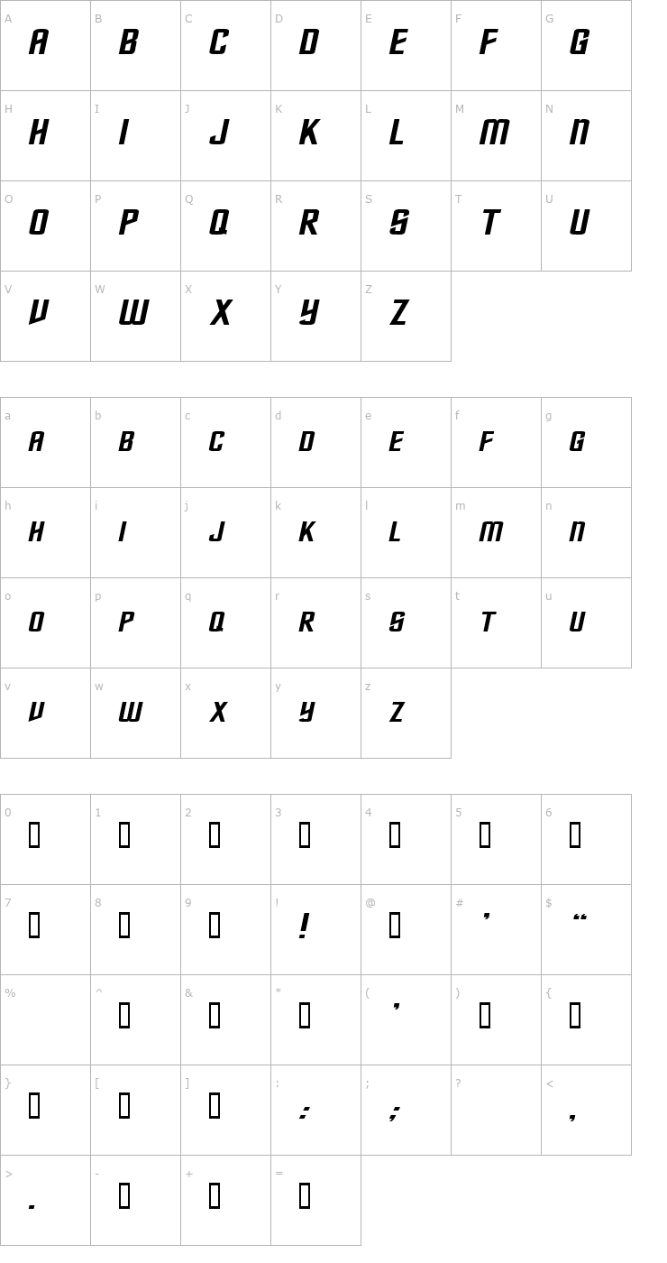 Character Map NebulaExtended Italic Font