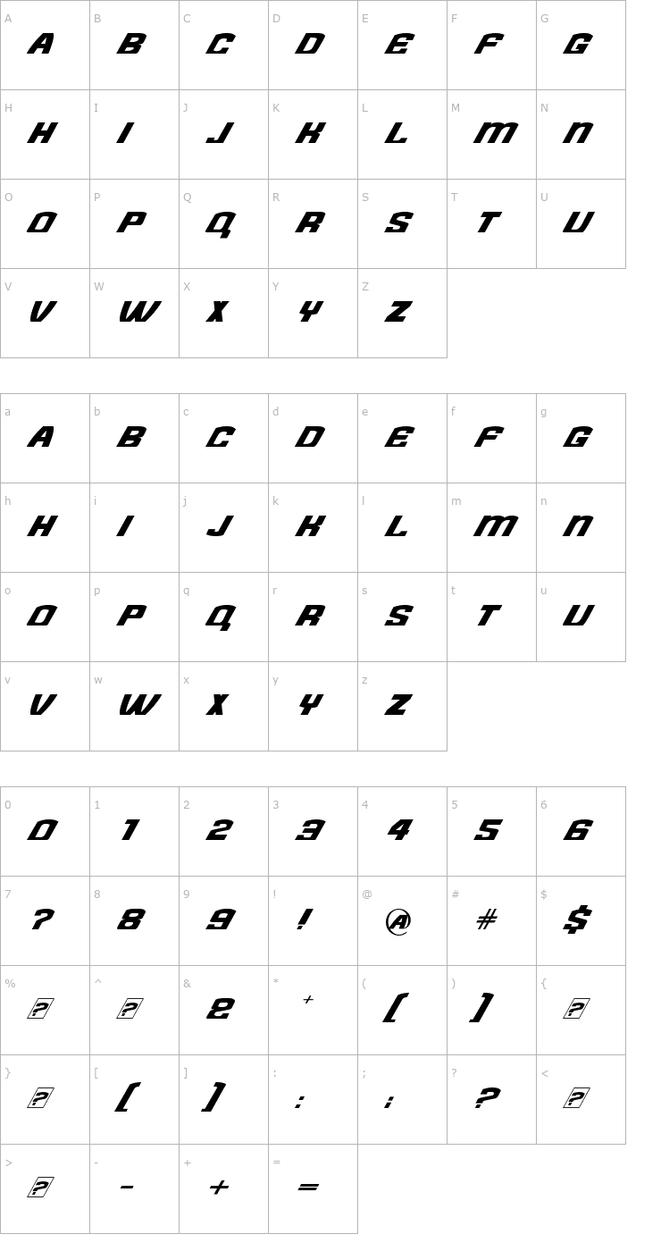 Character Map Need for Font Font
