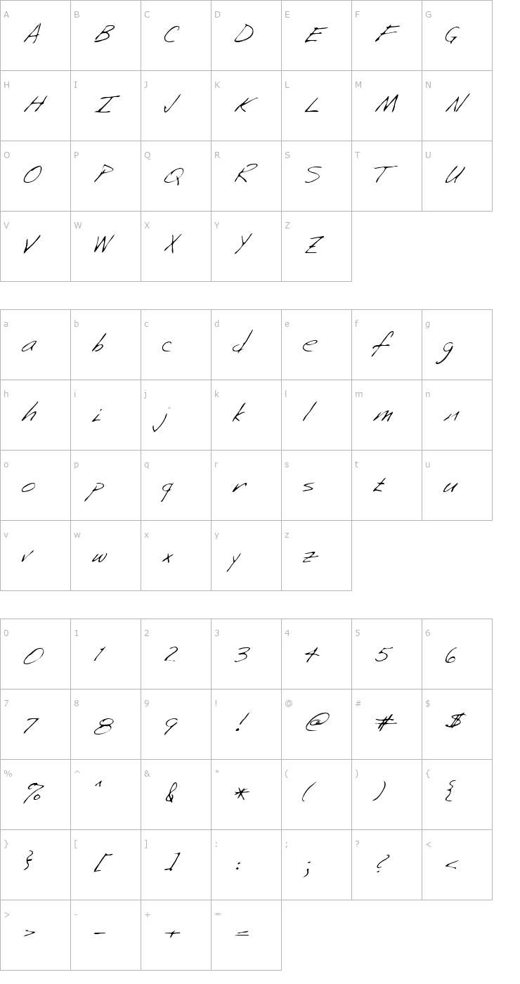 Character Map Neenah Regular Font