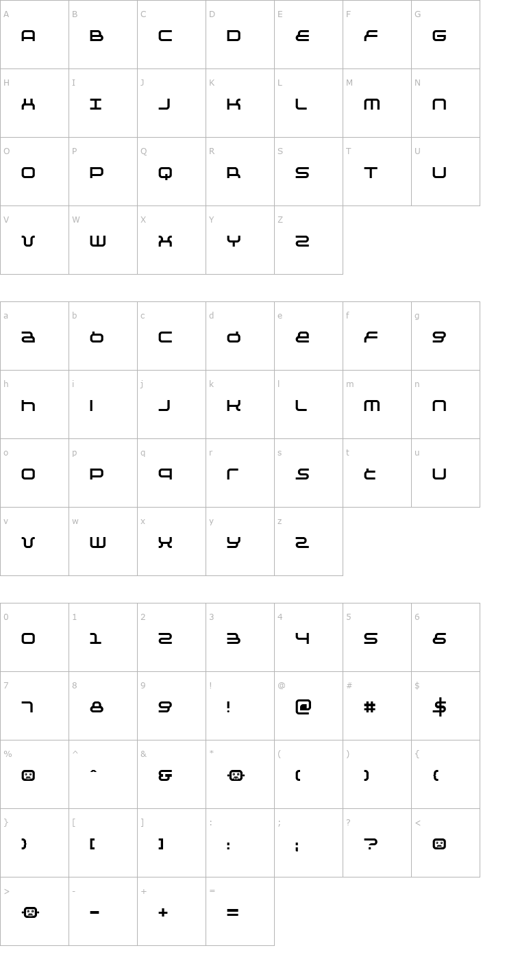 Character Map Negative 12 Font
