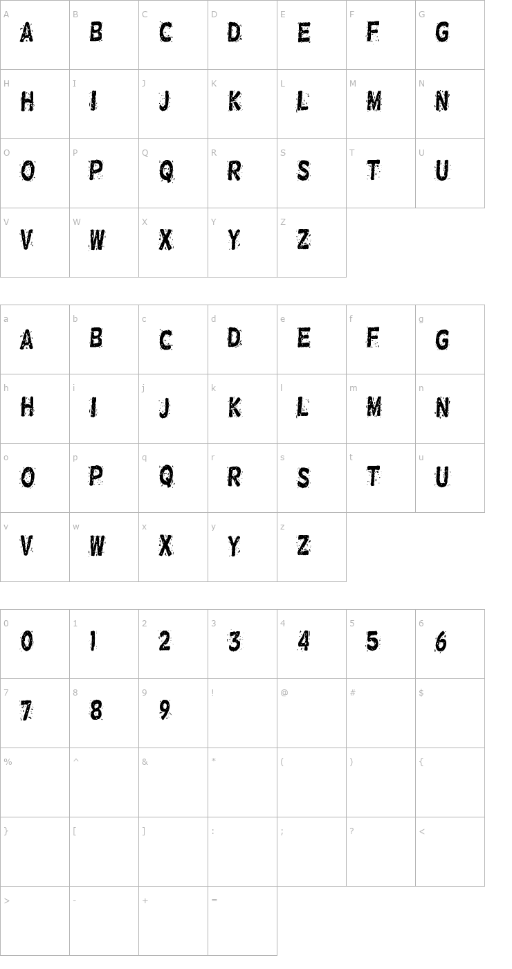 Character Map Nervous Rex Font