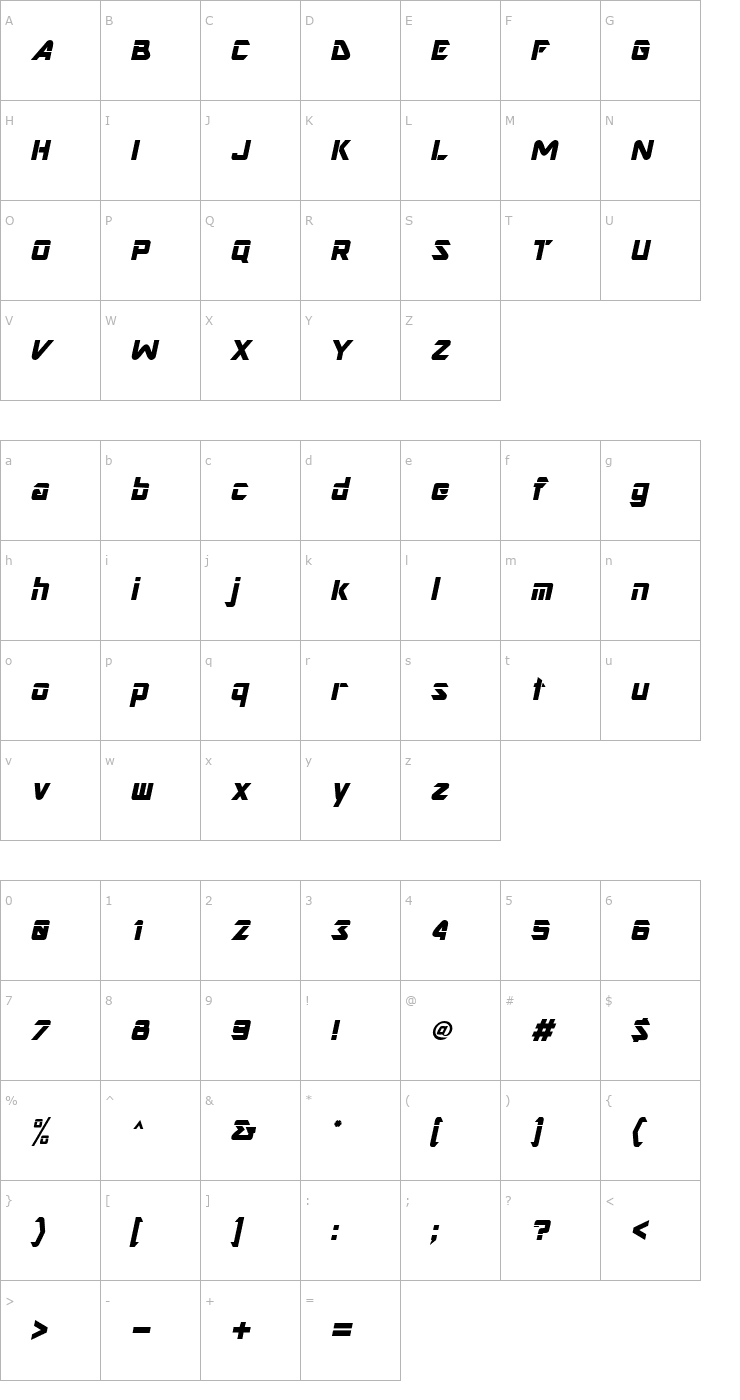 Character Map Nesbitt Bold Italic Font