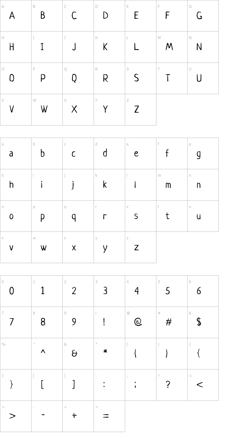 Character Map Neucha Font