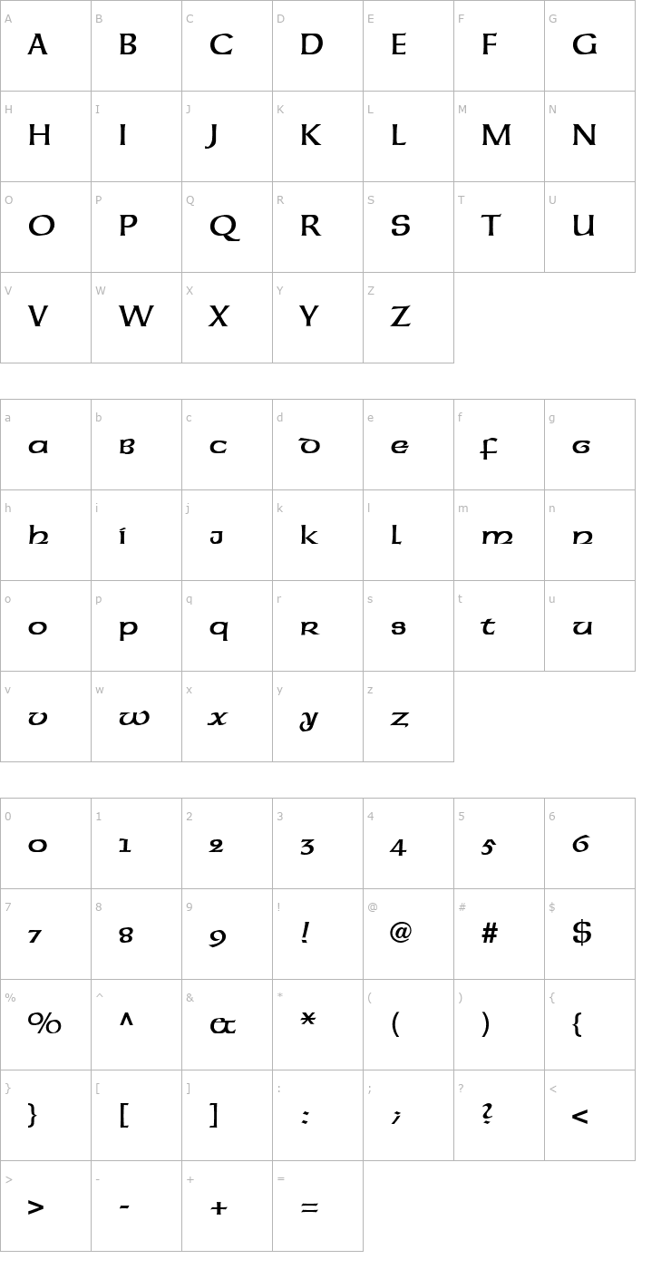 Character Map NeueHammerUnziale2 Font