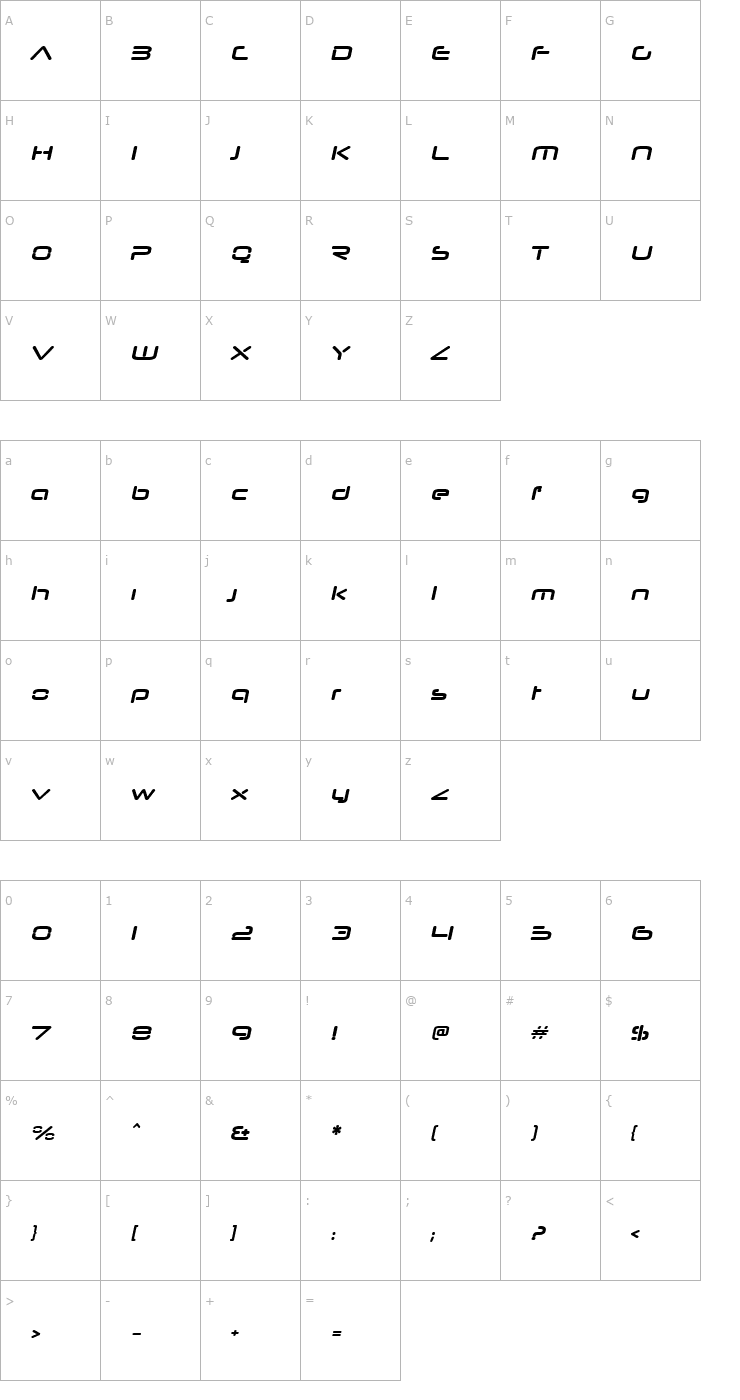 Character Map Neuropol Nova Xp Bold Italic Font