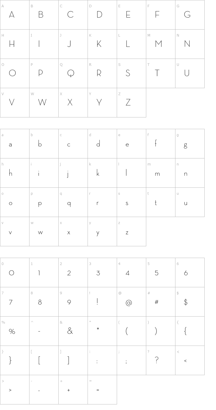 Character Map NeutraDisp-Light Font