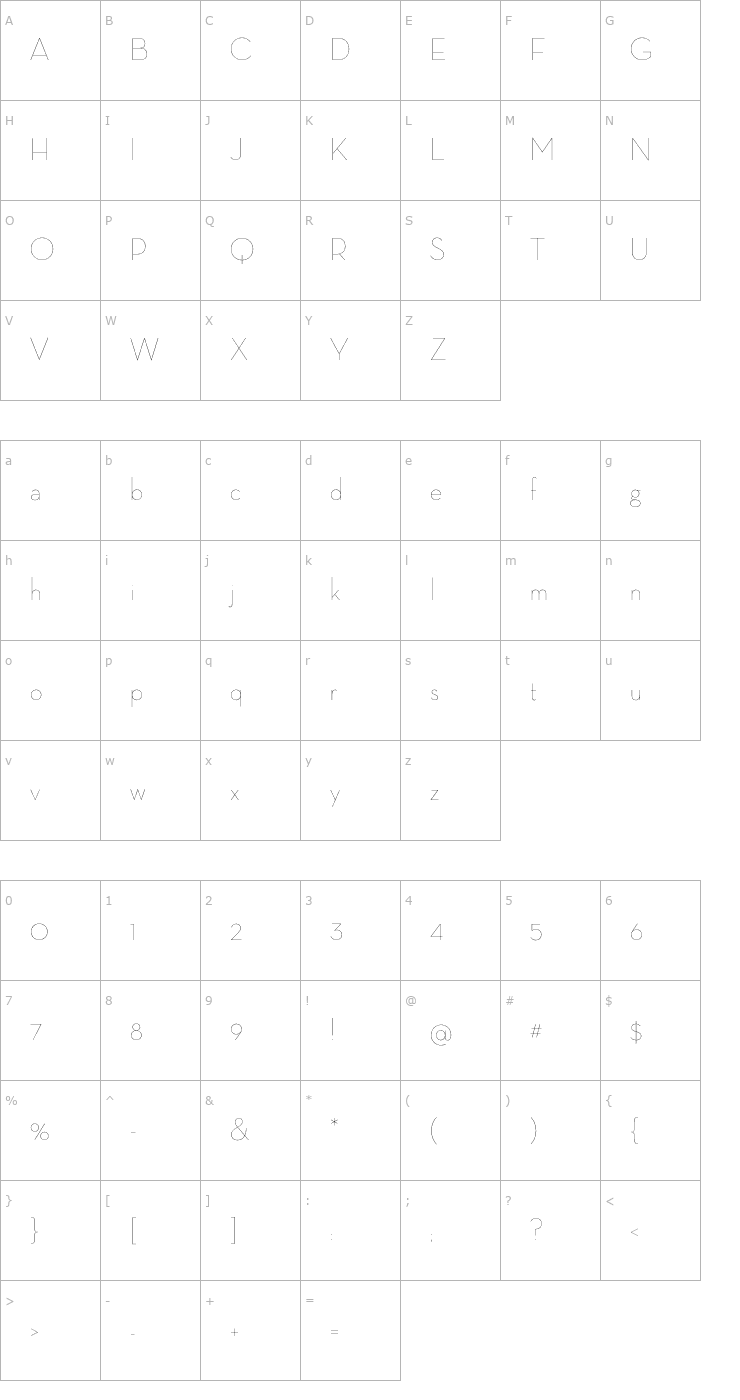 Character Map NeutraDisp-Thin Font