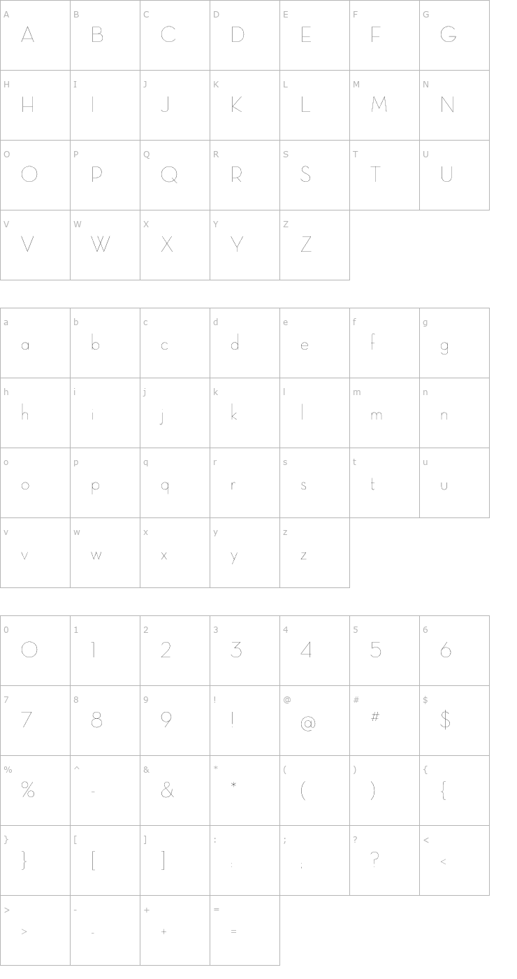 Character Map NeutraDisp-ThinAlt Font