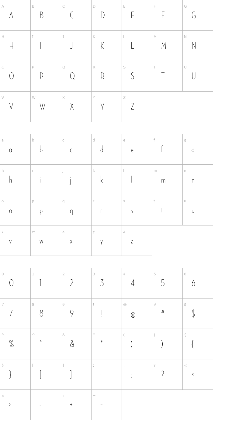 Character Map NeutrafaceCondensed-LightAlt Font
