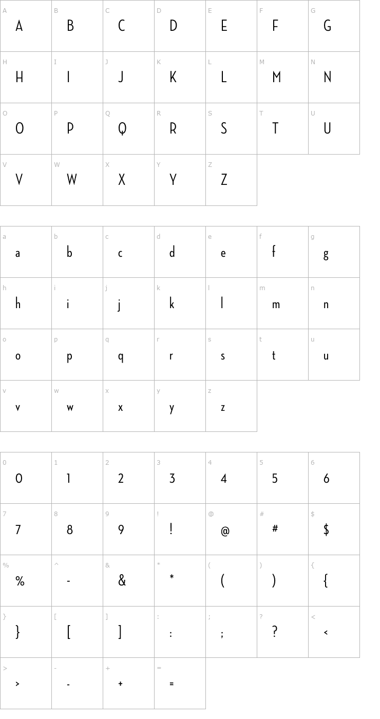 Character Map NeutrafaceCondensed-Medium Font