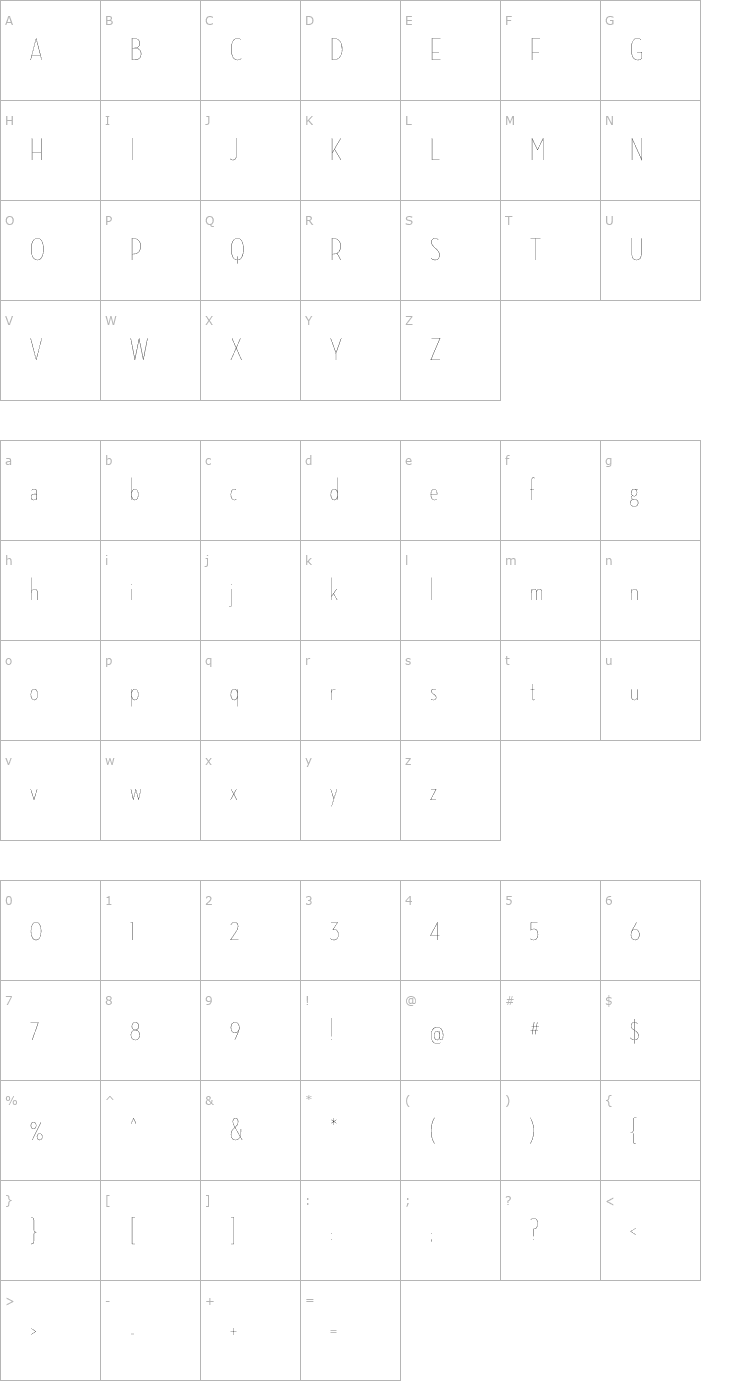Character Map NeutrafaceCondensed-Thin Font