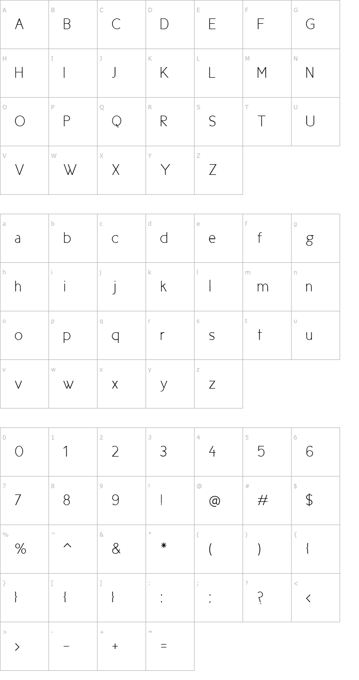 Character Map New Cicle Fina Font