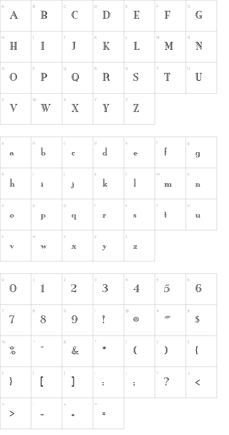 Character Map New Eng. Engr. Wide Normal Font