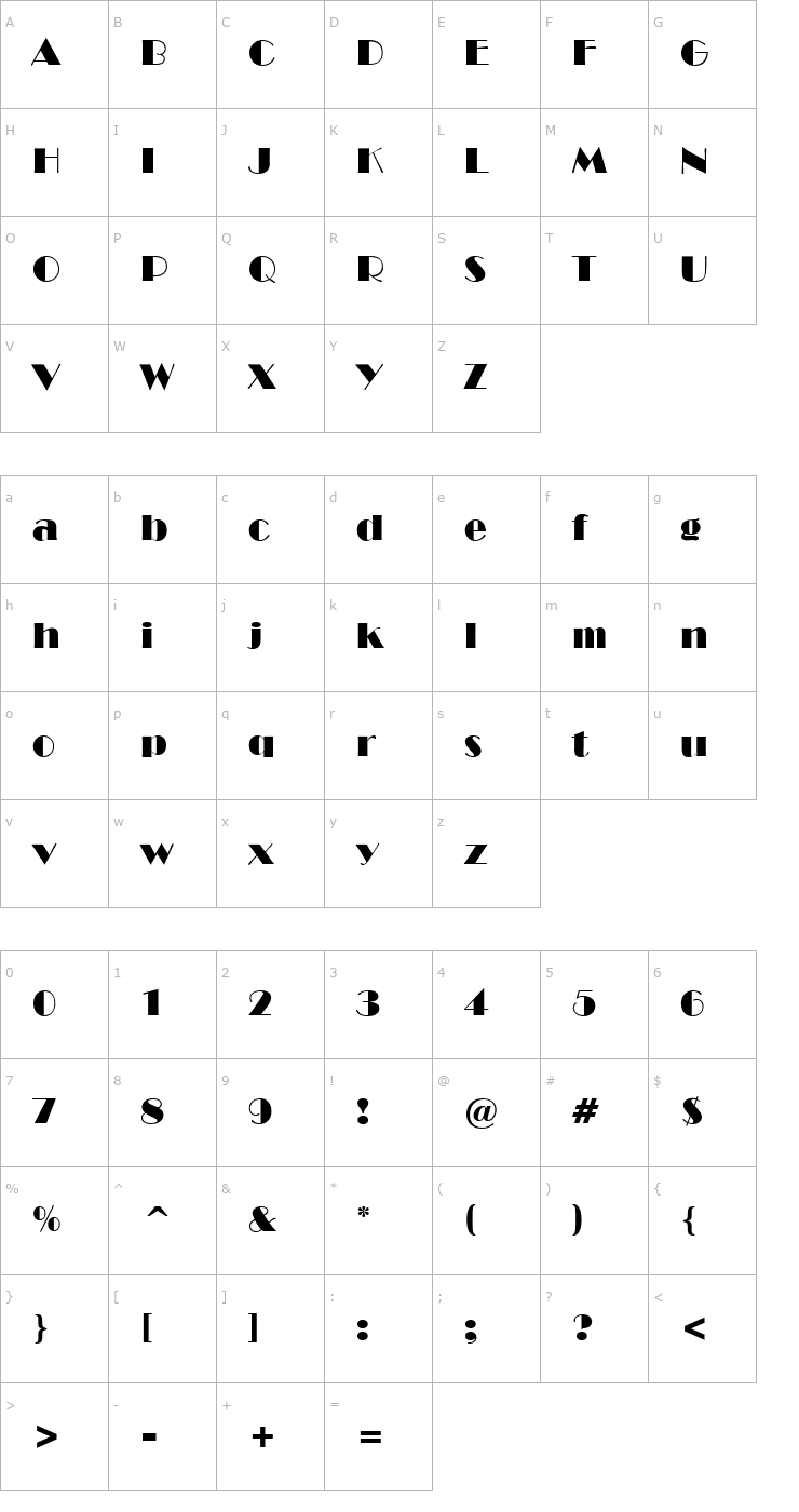 Character Map New York Deco Font