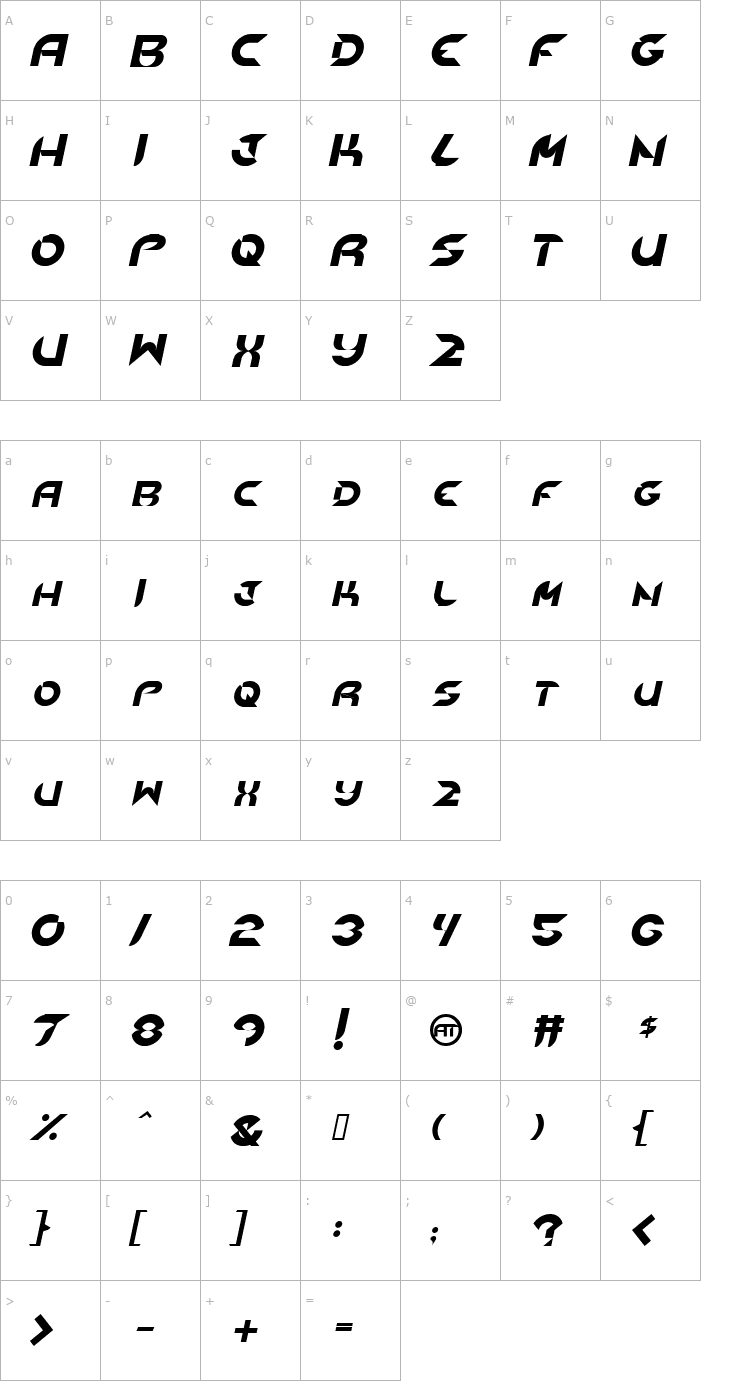 Character Map NewDigital Italic Font