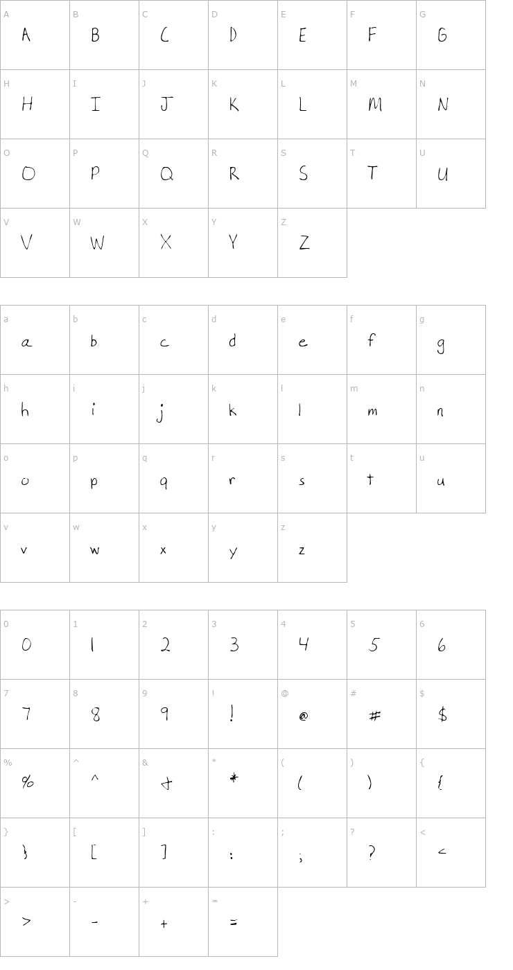 Character Map NewellsHand Regular Font
