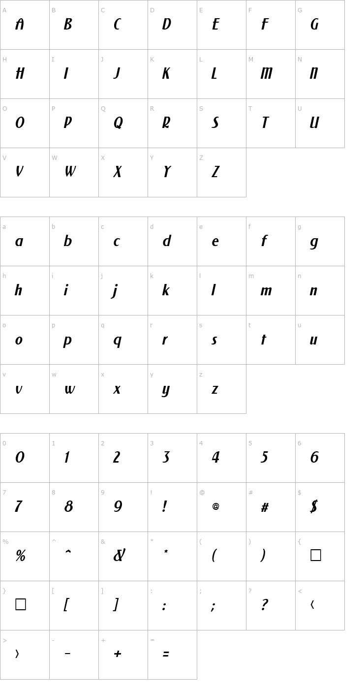 Character Map NewForum Italic Font