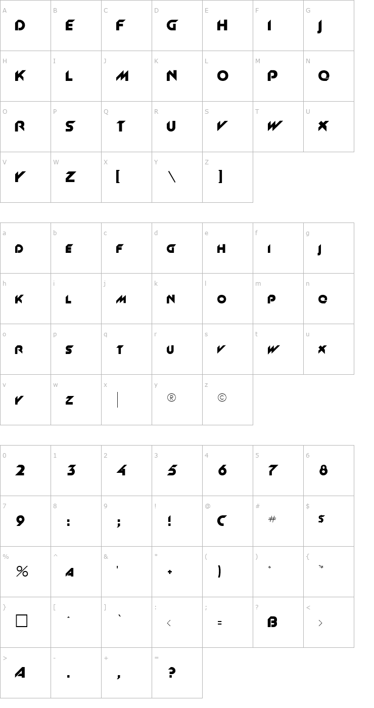 Character Map NewGarrett Font