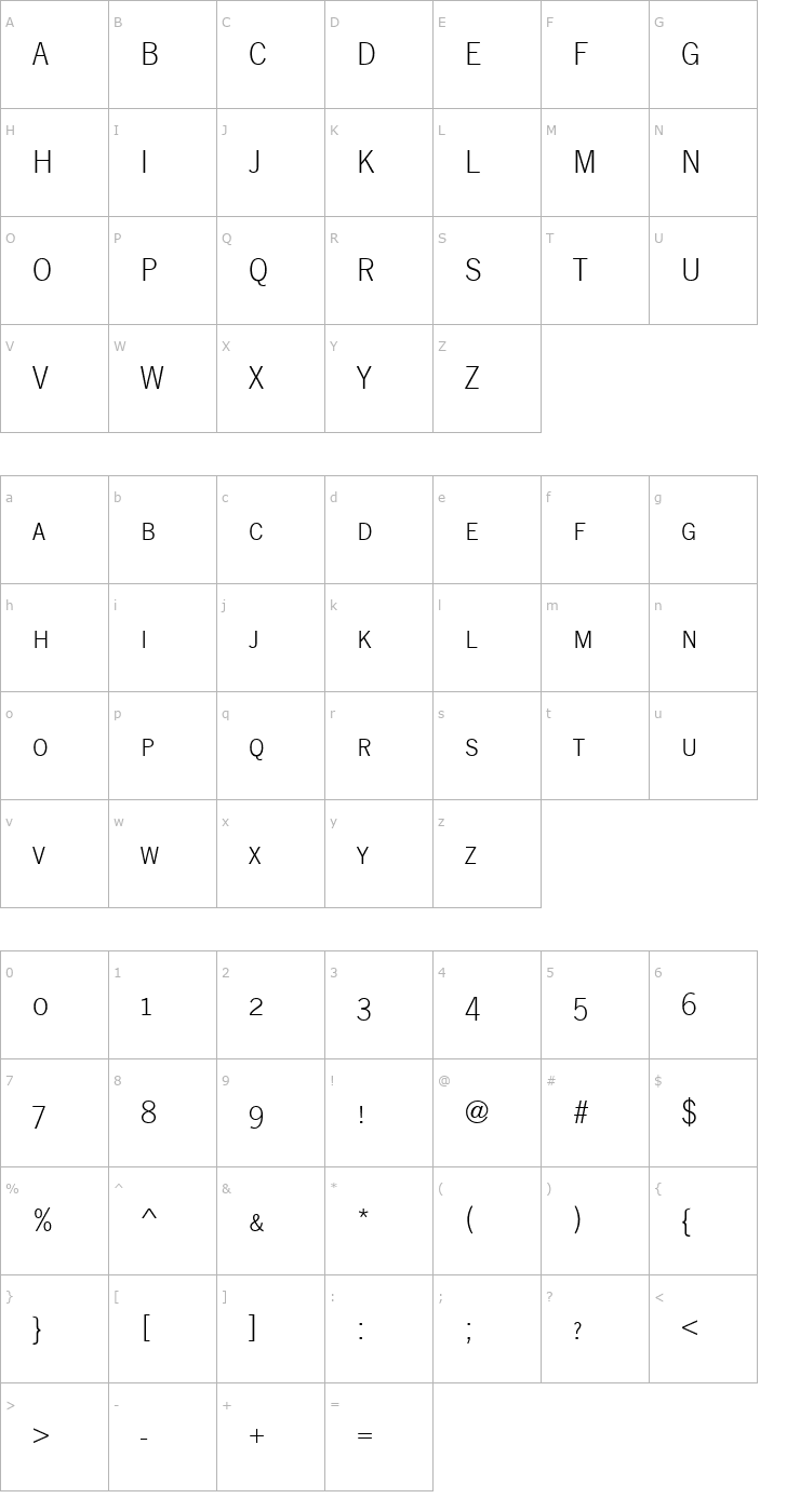 Character Map News_Gothic_Becker_Caps_Light Font