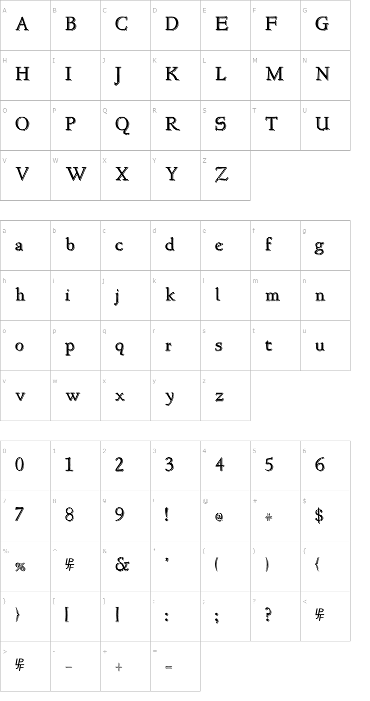Character Map NewStyle Embossed Font