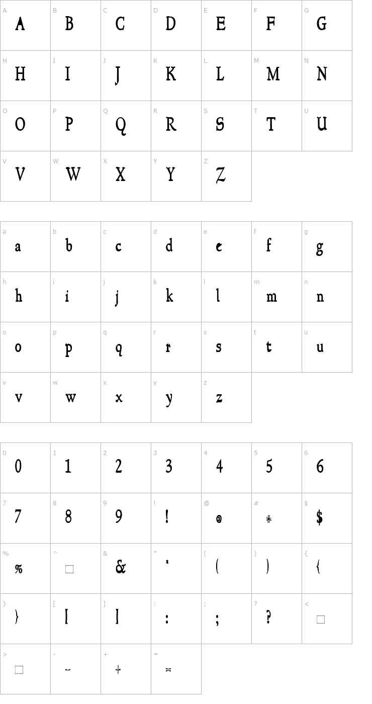 Character Map NewStyleCondensed Bold Font