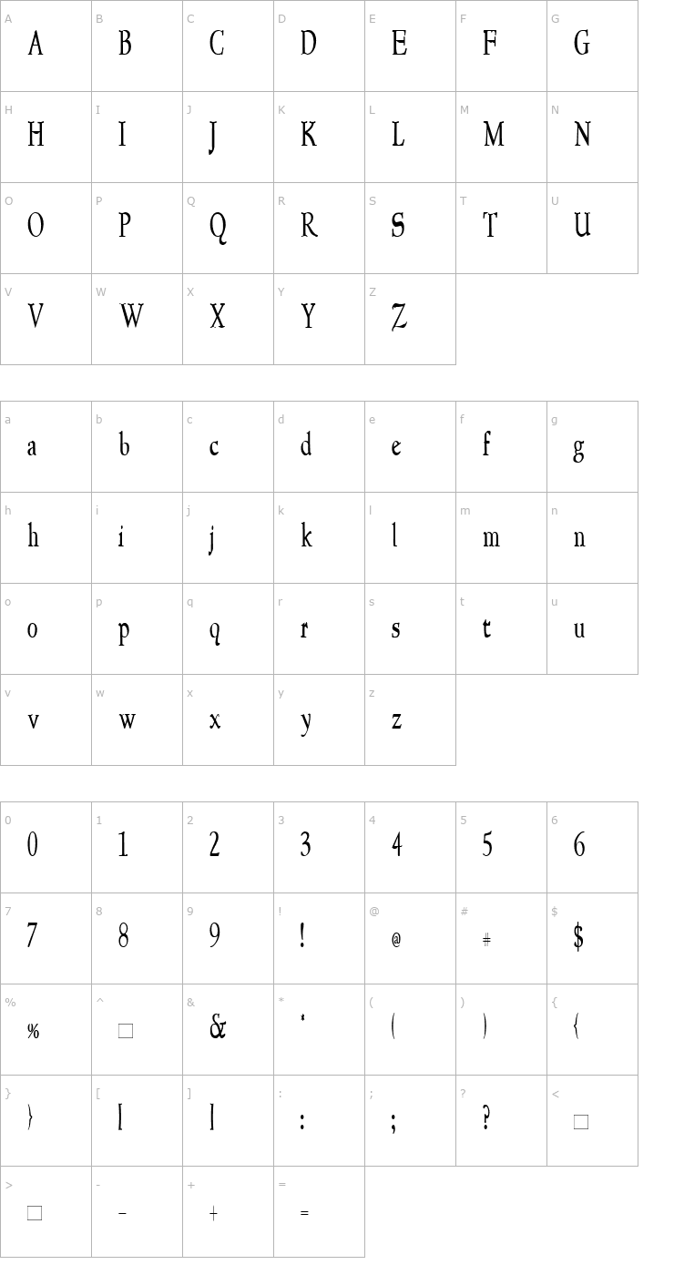 Character Map NewStyleCondensed Font