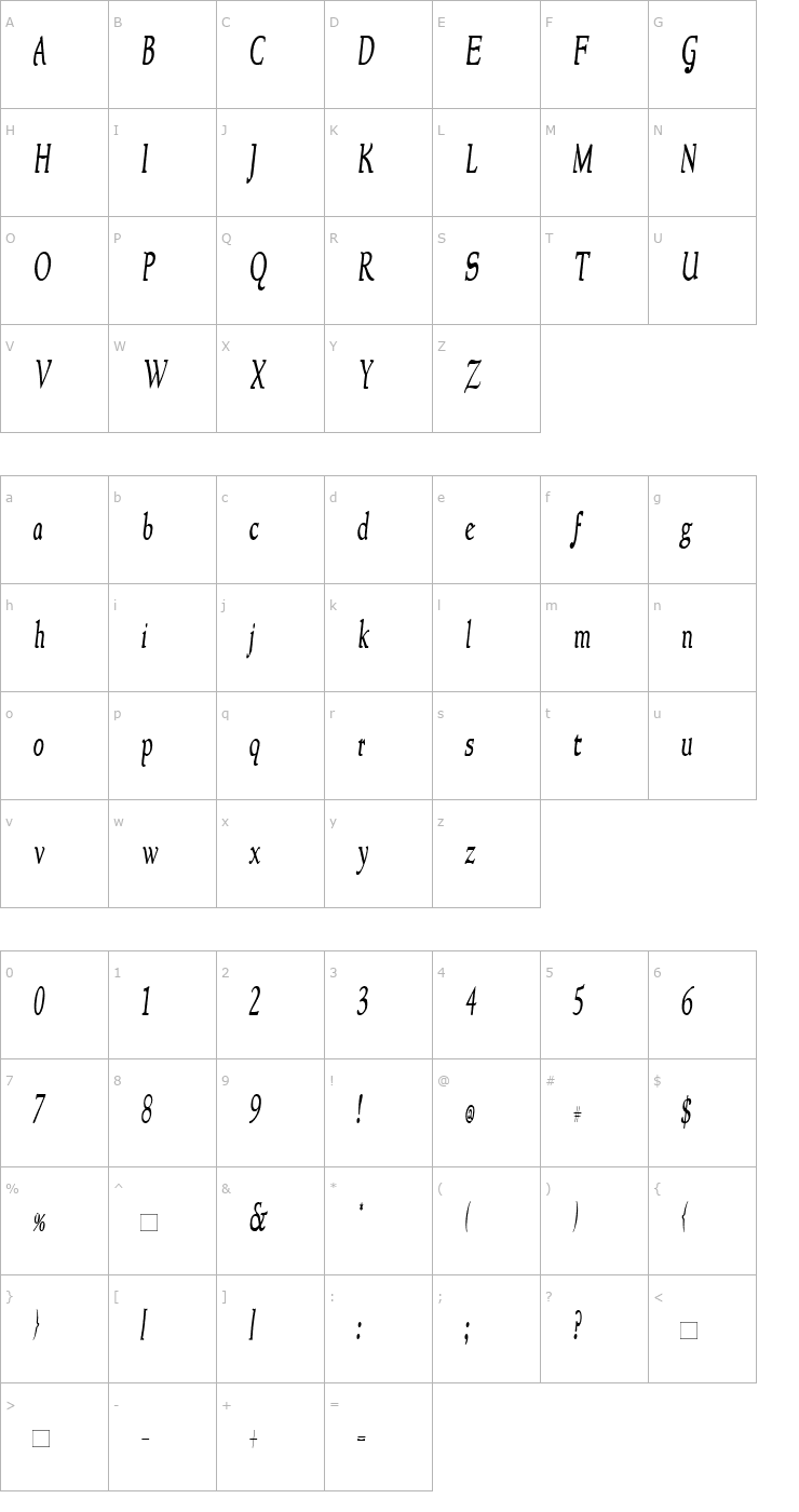 Character Map NewStyleCondensed Italic Font