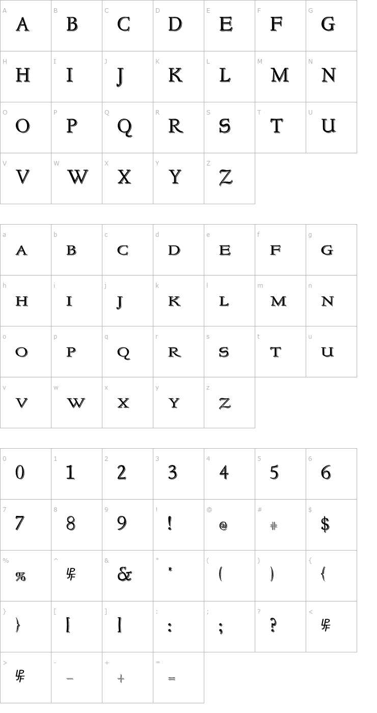 Character Map NewStyleSmallCaps Embossed Font