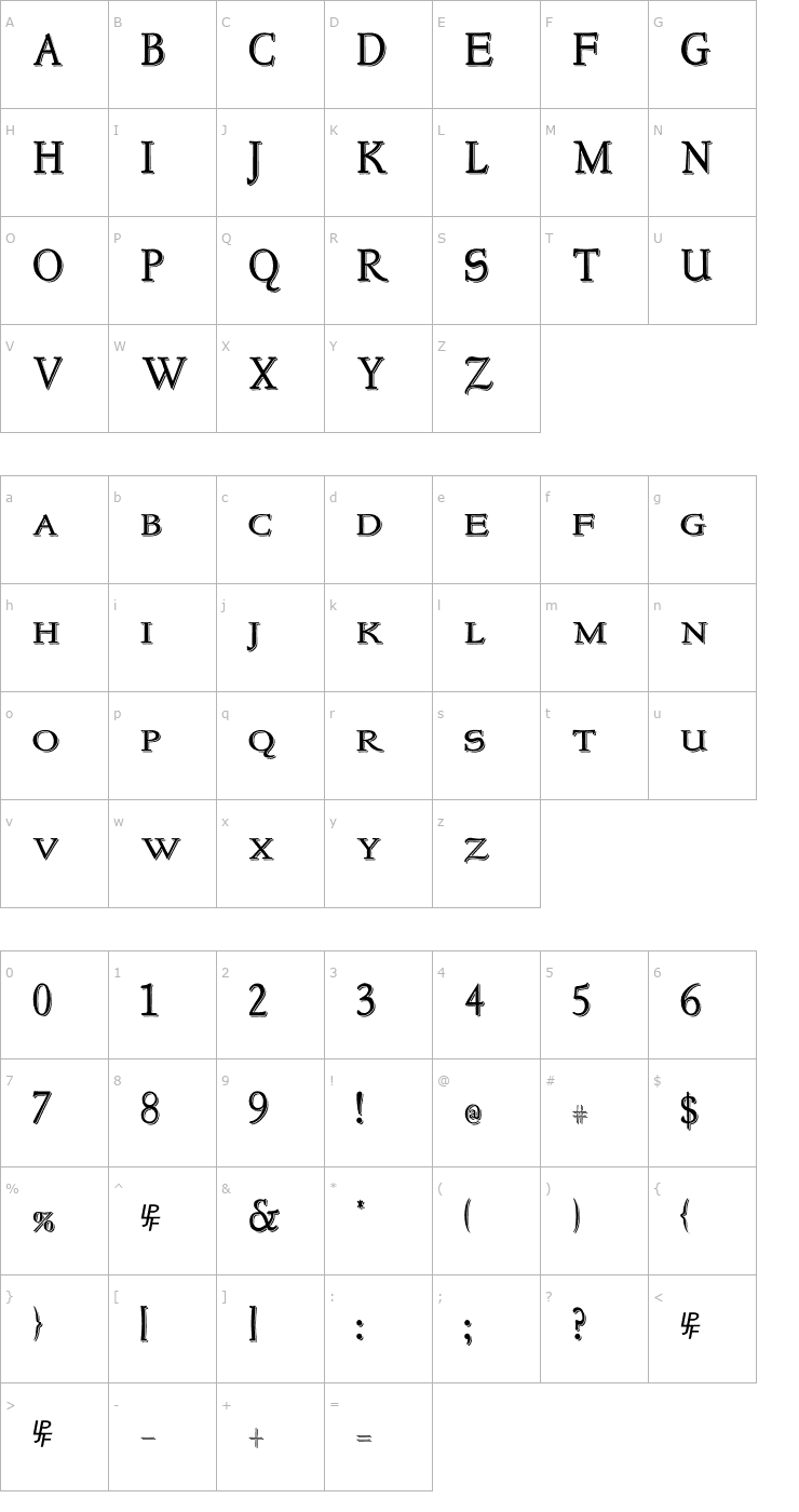 Character Map NewStyleTitling Embossed Font