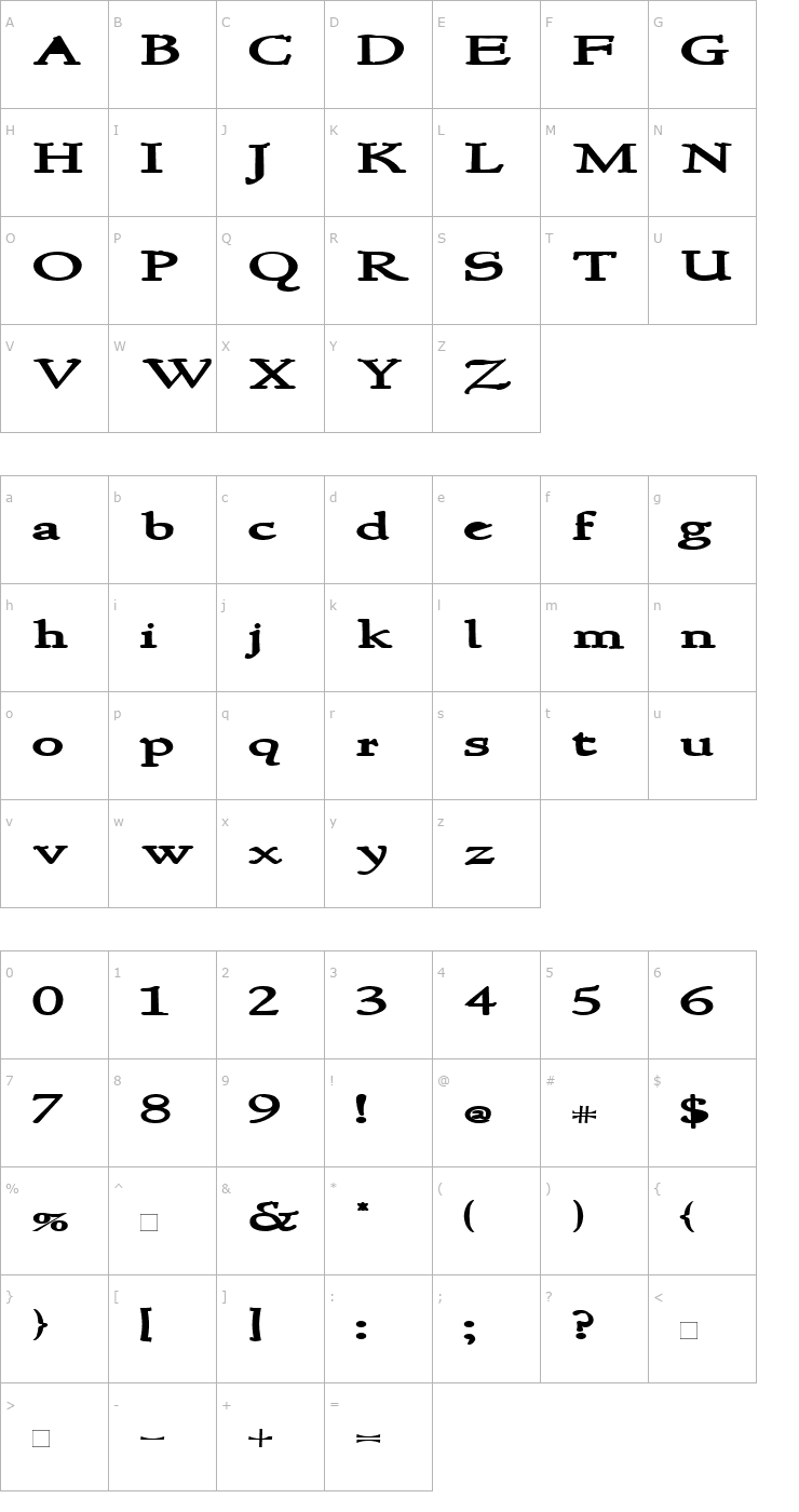 Character Map NewStyleWide Bold Font