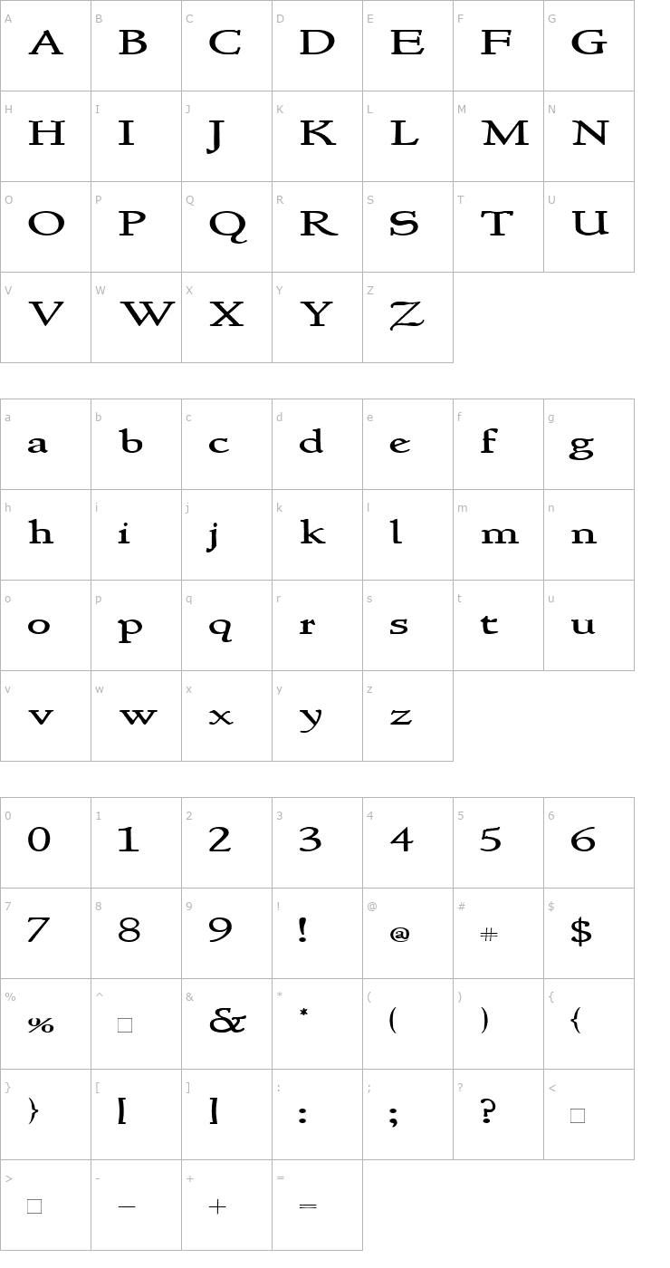 Character Map NewStyleWide Font