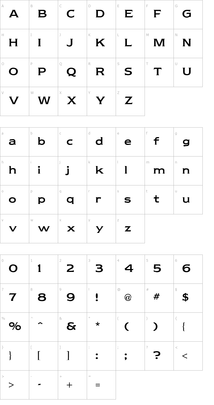 Character Map Newtext Reglr Regular Font